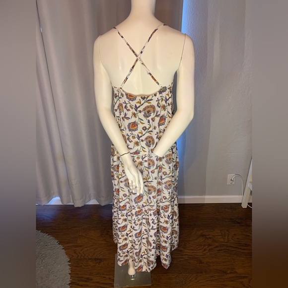 White paisley pattern print colorful long maxi dress with spaghetti straps - Picture 2 of 2